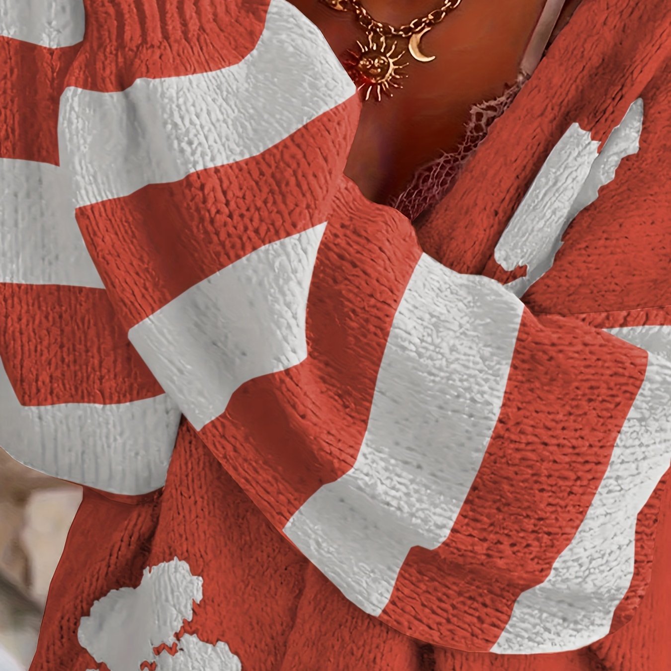 Women's Knit V-Neck Cardigan with Floral Print Oversized Sweater Pink White