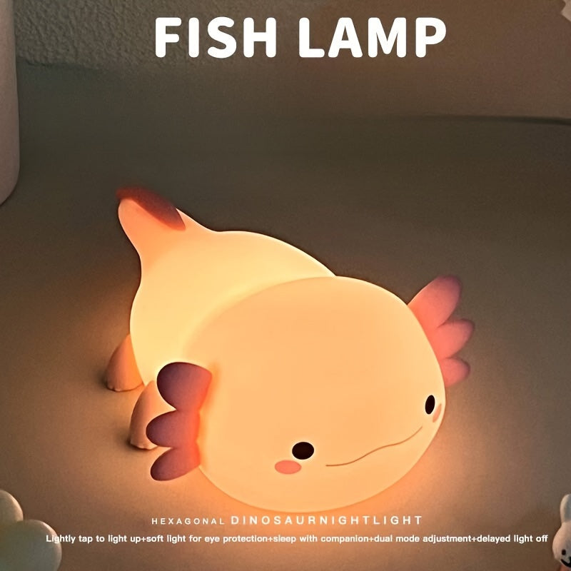 Axolotl Night Light for Kids Touch Control Dimming Timer USB Rechargeable Silicone Lamp for Bedroom