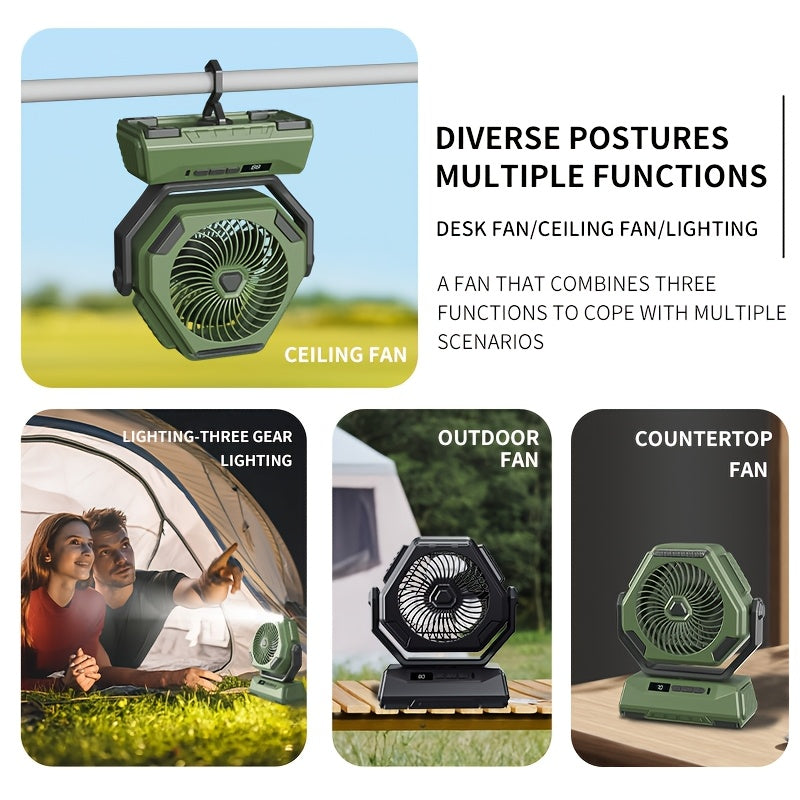 6000mAh batareyali va USB orqali zaryadlanadigan portativ stol ventilyatori - 3 tezlik sozlamalari, LED yoritish, ofis, sayohat va ochiq havoda foydalanish uchun ixcham dizayn - Zaryadlanadigan portativ ventilyator