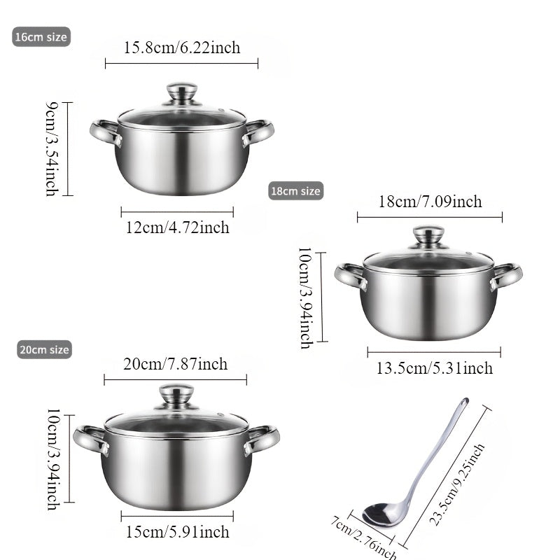 7-Piece Stainless Steel Cookware Set with Glass Lids for Soup and Stew