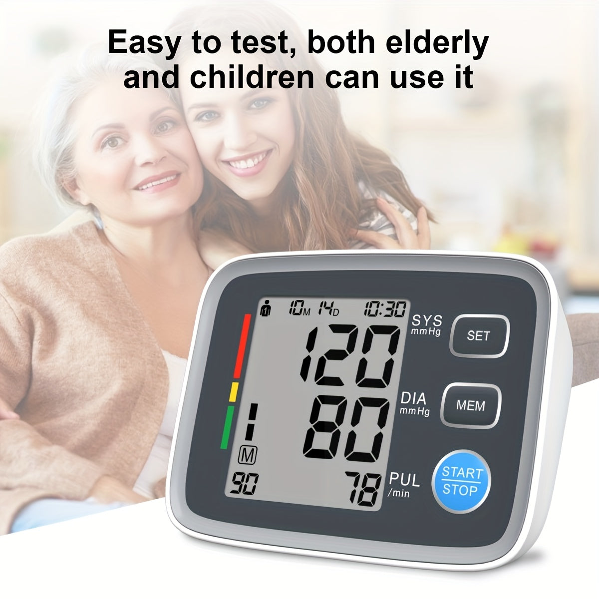 Digital Blood Pressure Monitor with Upper Arm Cuff 22.1-43.18cm for Home Use