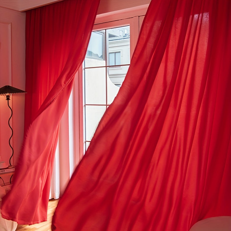 Red Velvet Curtain with UV Protection Light Filtering Rod Pocket for Living Room