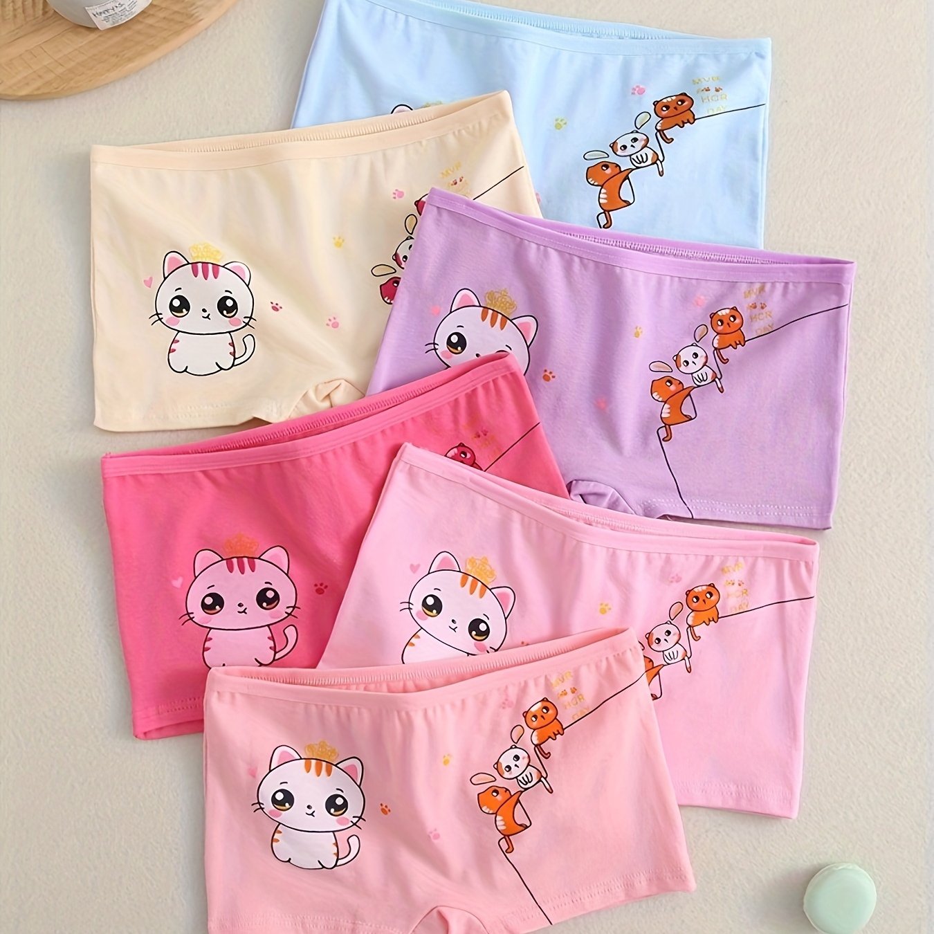 Girls' Boyshorts Set of 6 Cotton Breathable Casual Underwear for Kids