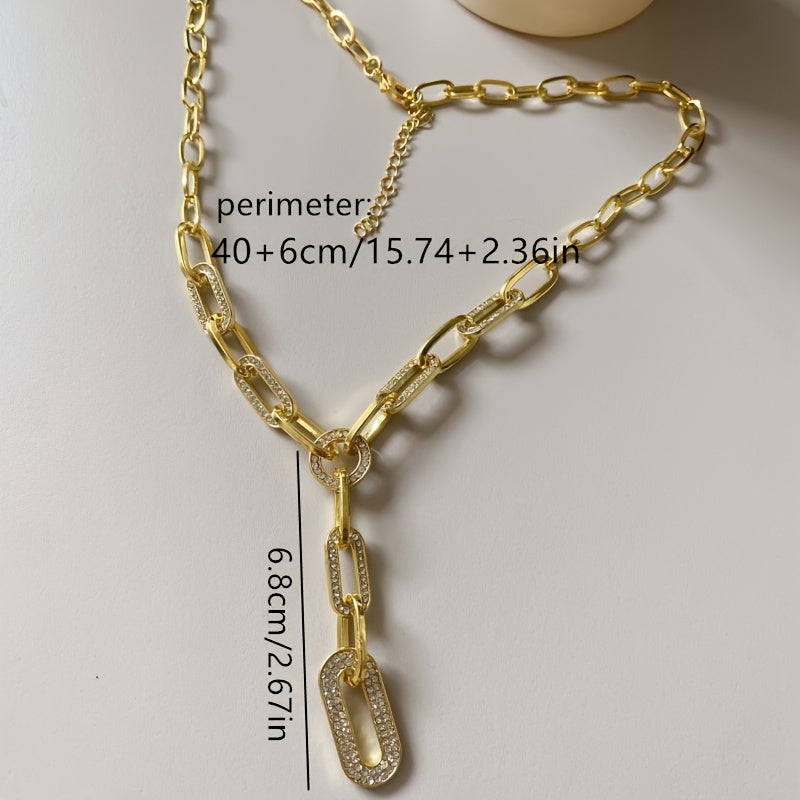 Women’s Y-Shaped Chain Necklace with Cubic Zirconia Geometric Pendant for Daily and Party Wear