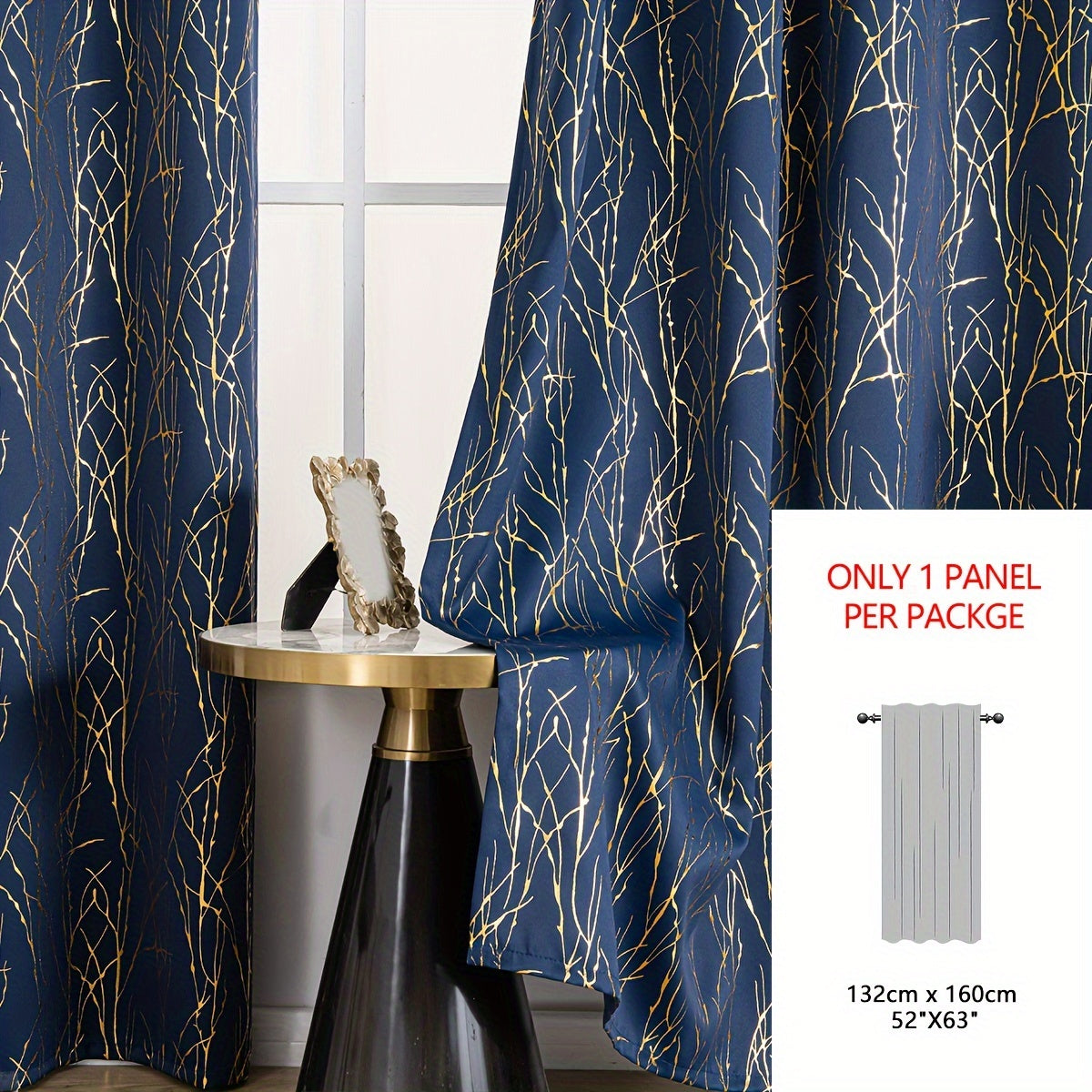 Blackout Curtain with Gold and Silver Tree Branch Pattern for Bedroom Living Room Office