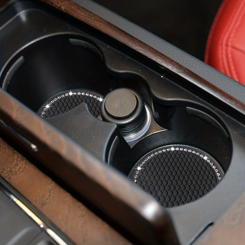 2pcs Car Coasters Creative Honeycomb Diamond Rhinestone Non-Slip Storage Pads