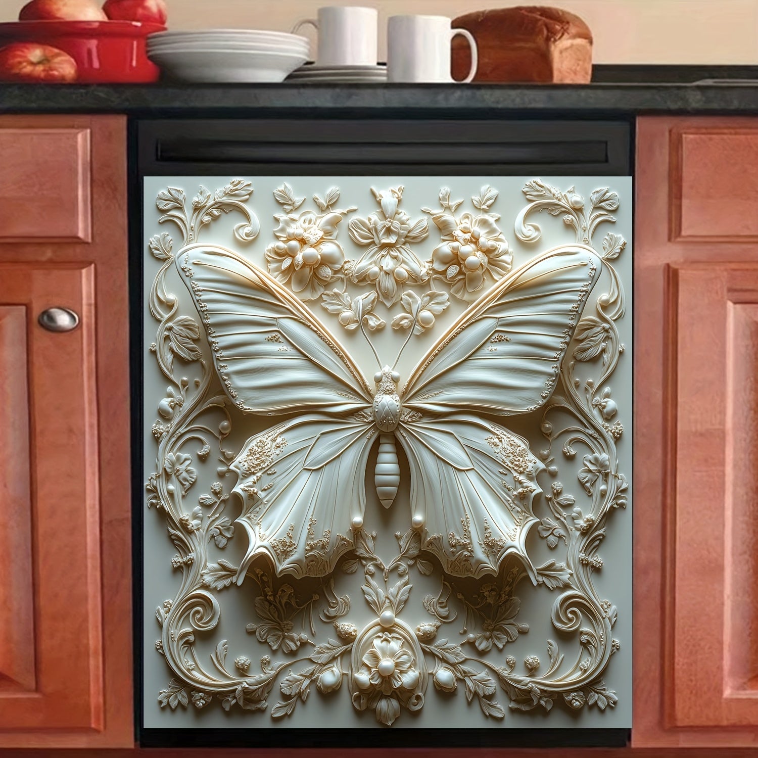 Magnetic Yellow Butterfly Carved Kitchen Dishwasher Refrigerator Door Cover Mat