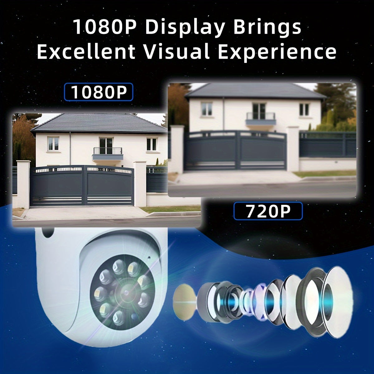1080P HD Indoor Home Security Camera with Full-Color Night Vision Two-Way Audio PTZ Motion Tracking Wall Mount