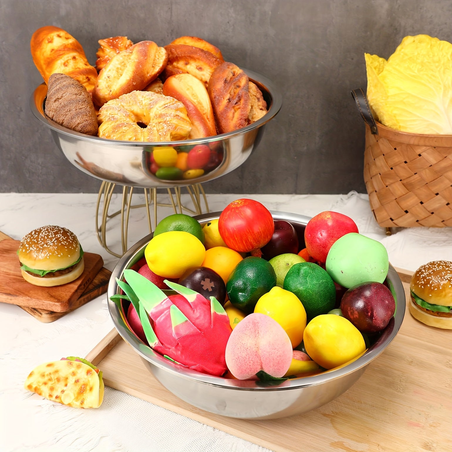 Gran cuenco de acero inoxidable para amasar, verduras, sopa, con gran capacidad