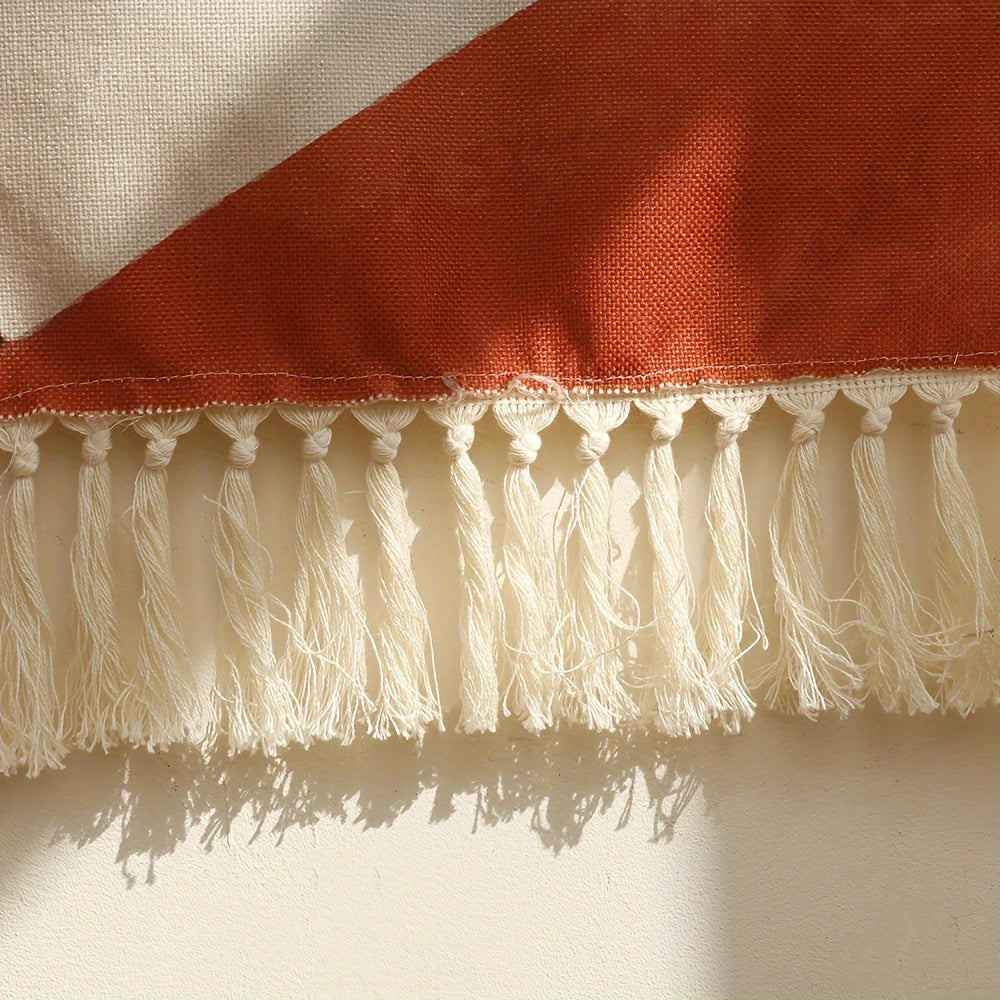 Bohemian Linen Wall Tapestry with Fringe Border Sun and Sailboat Design for Living Room or Bedroom