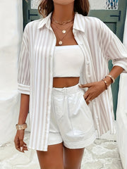 Women's Striped Long Sleeve Shirt Blue White Casual Formal Lightweight Breathable