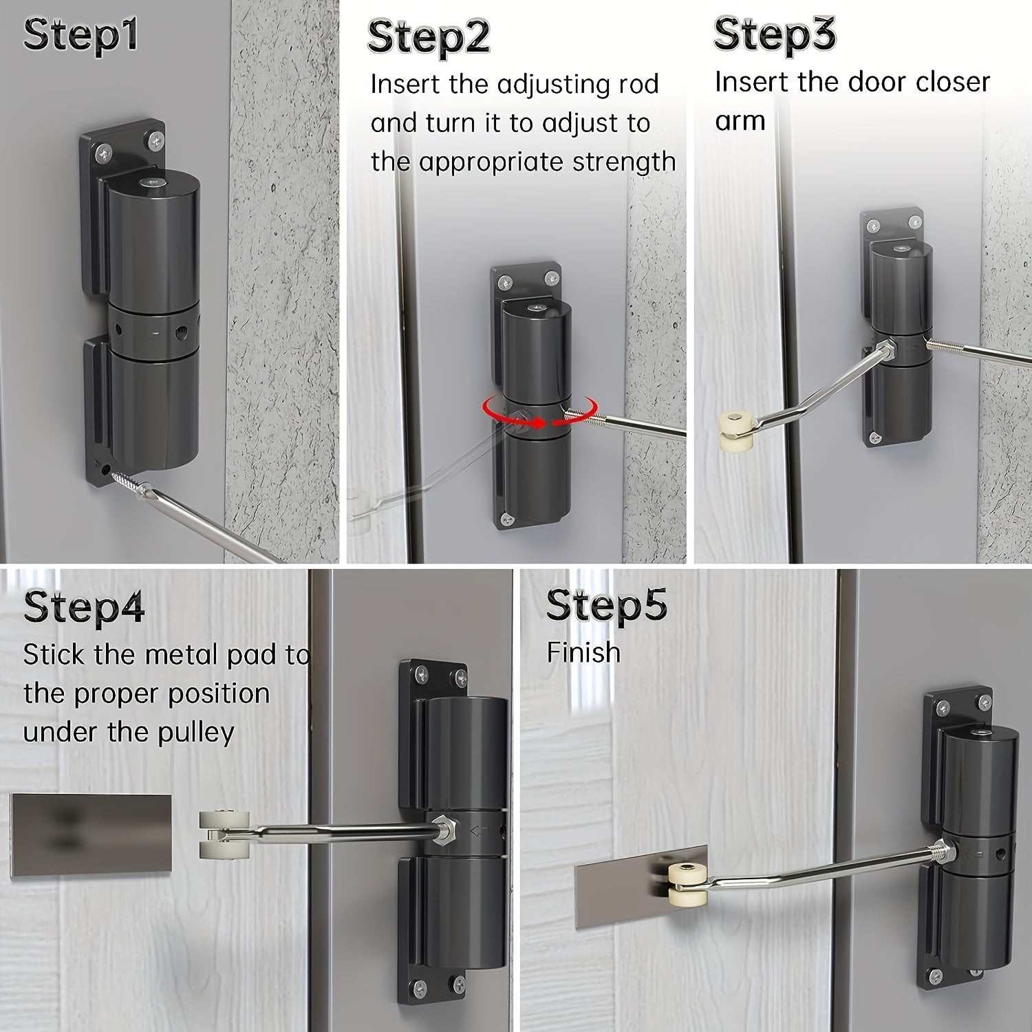 Stainless Steel Automatic Door Closer Black Surface Mounted with Adjustable Strength and Touch Remote Control