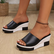 Women Summer Slide Sandals Black White Platform Wedge Cushioned Open-Toe