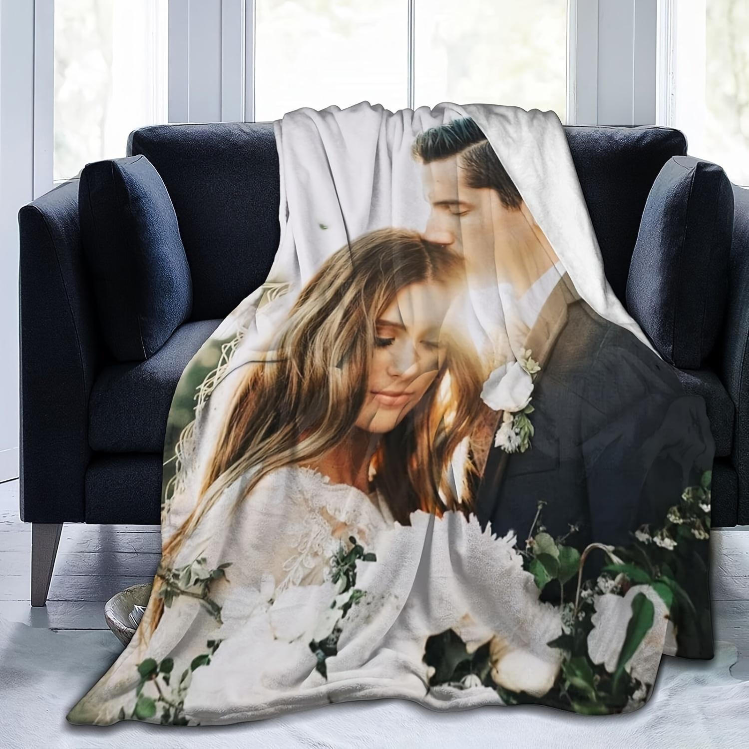 Personalized Flannel Blanket Soft Warm Custom Photo for Sofa Bed Outdoor Use