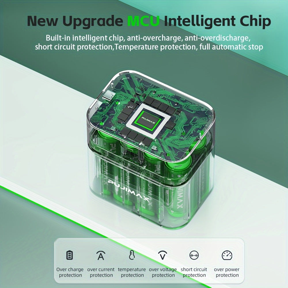 8-Pack Rechargeable 3400mWh Lithium Batteries with Charging Box for 1.5V Devices