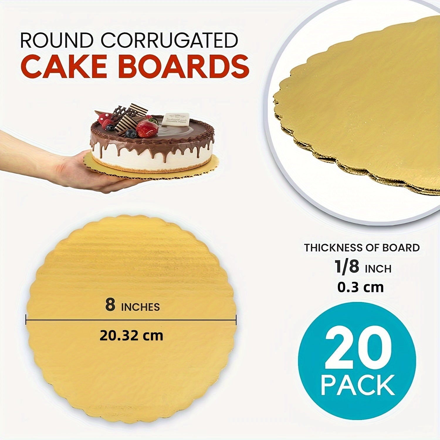 20 Pieces Disposable Cake Boards, Greaseproof, Moisture Resistant, Various Sizes