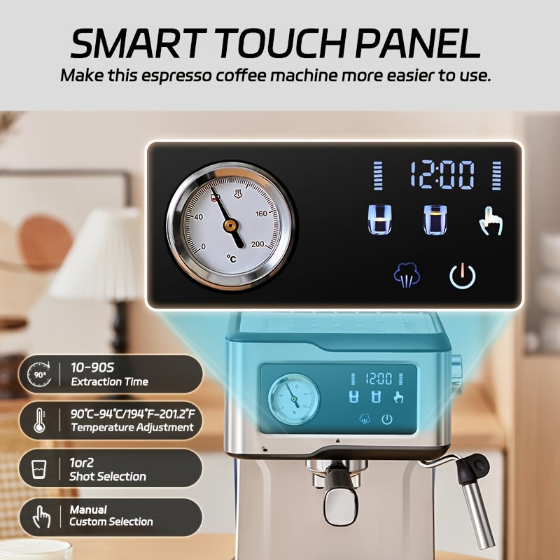 Programmable Espresso Machine with 20 Bar Pump LCD Touchscreen Stainless Steel Milk Frother 1.5L Water Tank