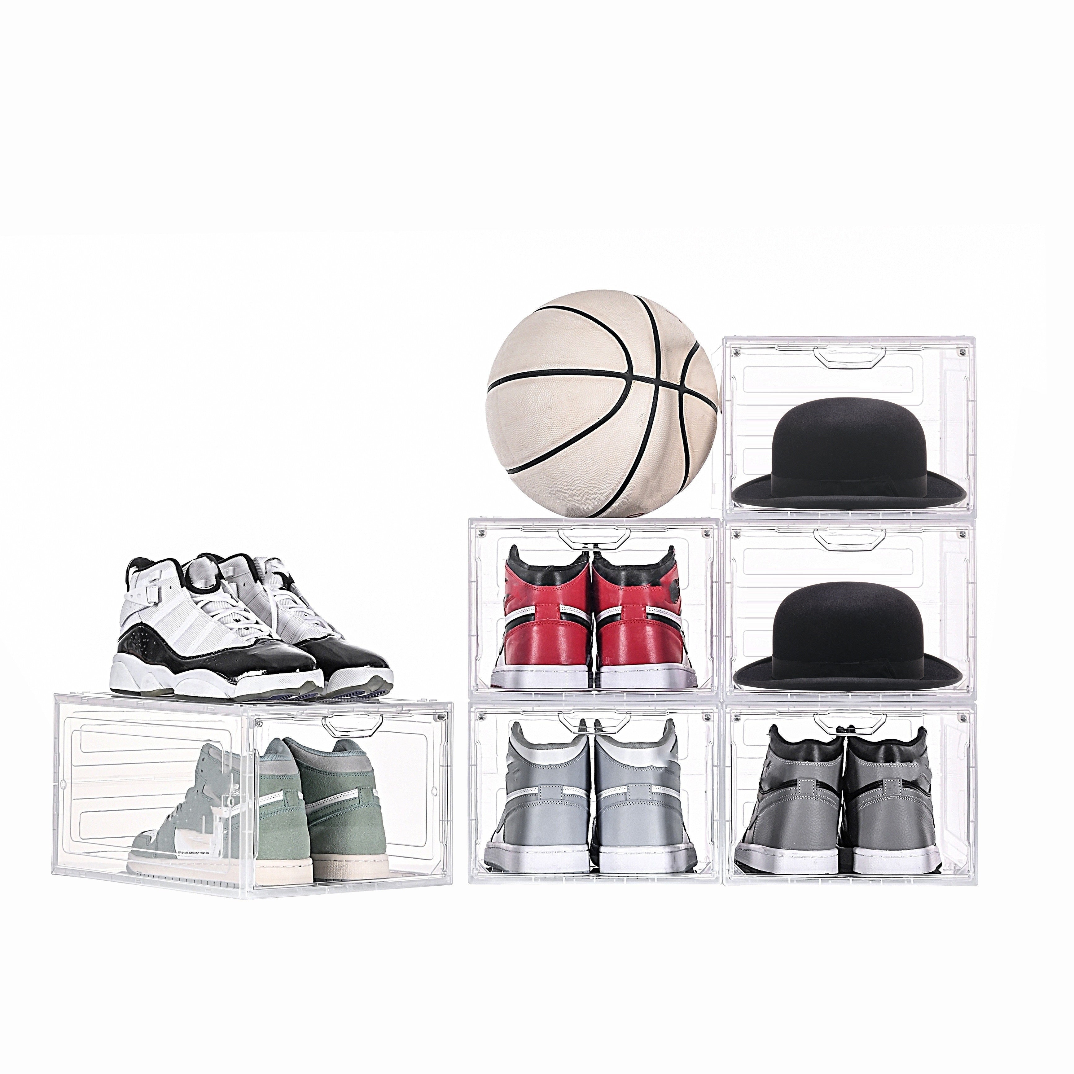 Set of 6 Plastic Shoe Storage Boxes with Transparent Doors Stackable Organizer for Bedroom Closet Hallway