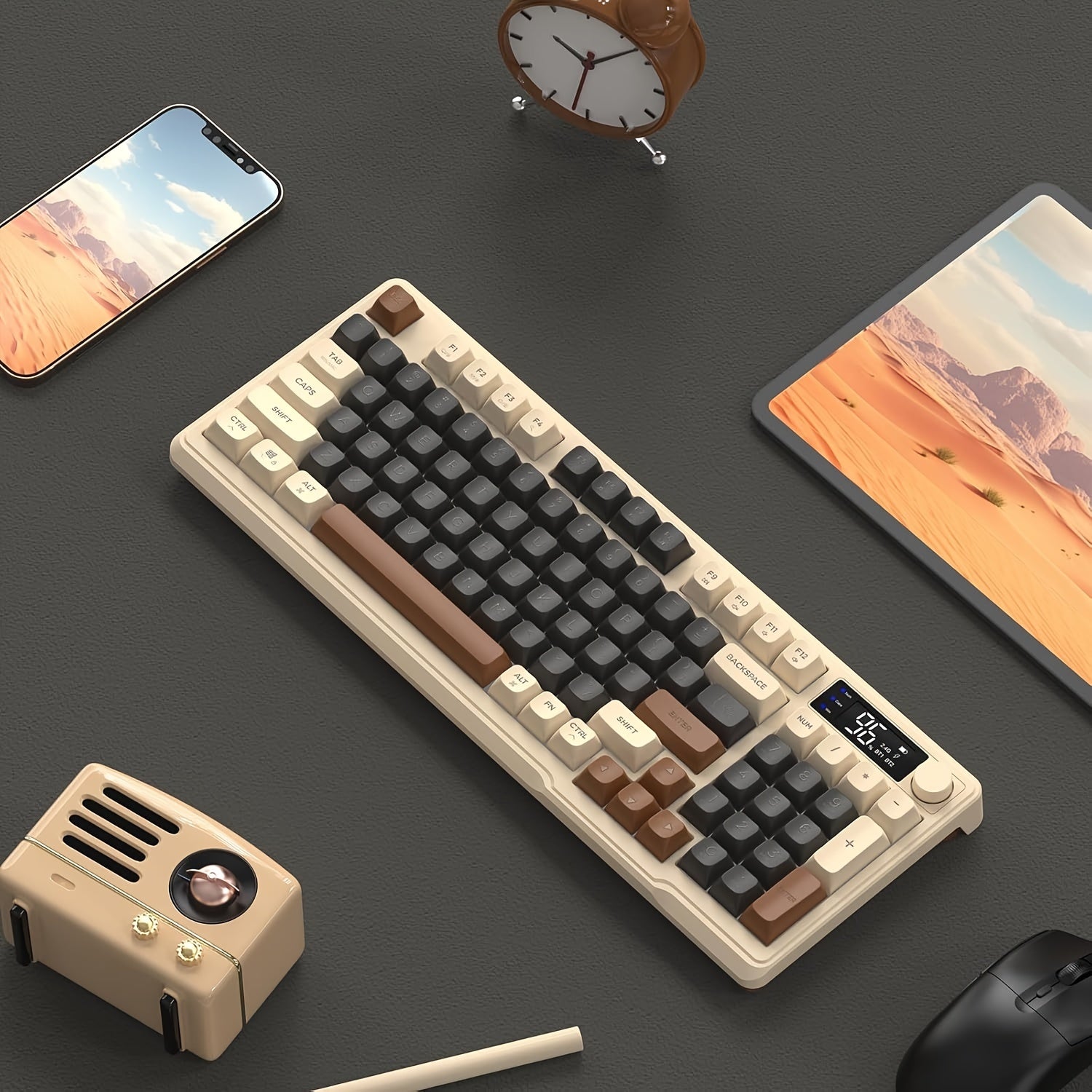 Dual-Mode Wireless Keyboard with Backlit Ergonomic PBT Ball Cap and USB Type-C Charging