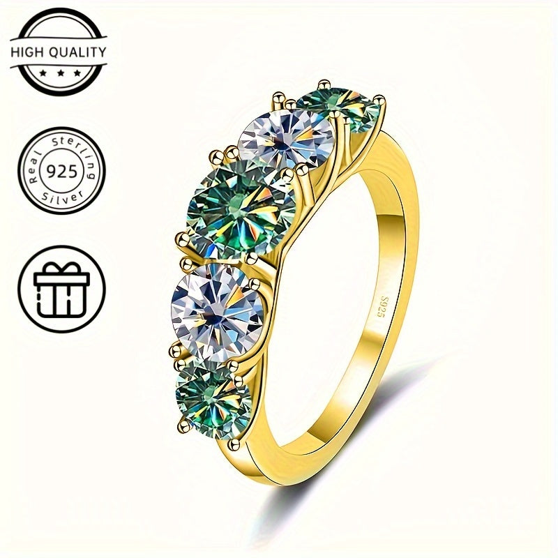 Ladies Moissanite Engagement Rings Set in Silver with Gold Plating for Wedding or Promise