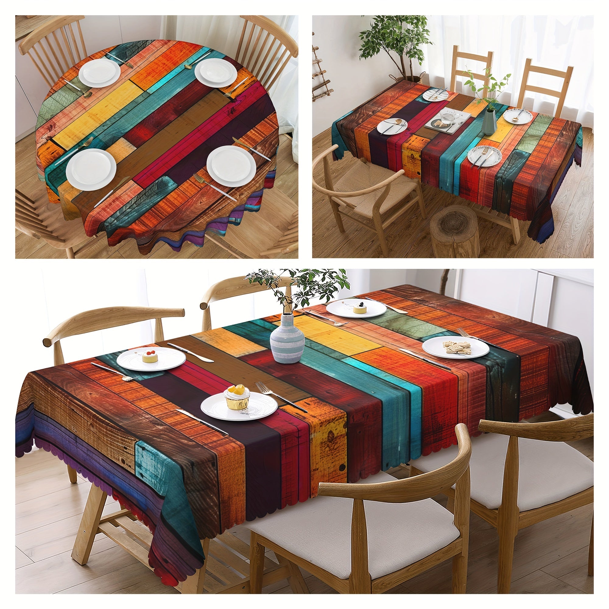 Vintage Wood Grain Print Tablecloth Stain Resistant Wrinkle-Free Polyester for Indoor Outdoor Use