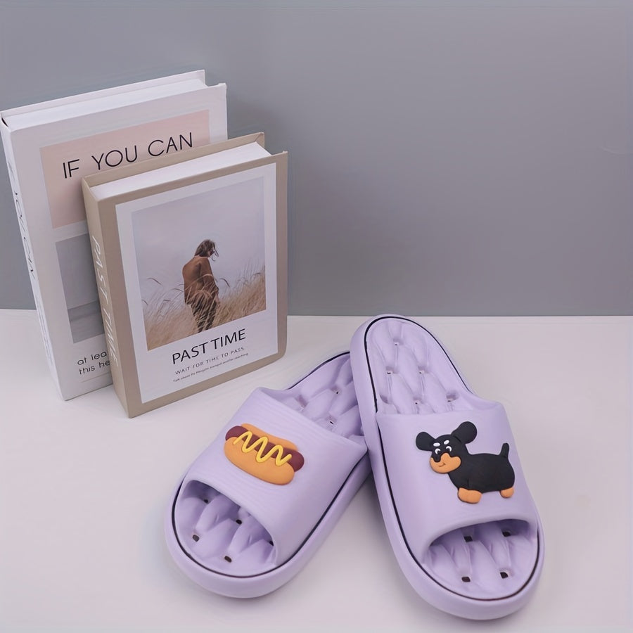 Women's EVA Slippers with Sausage Dog Print Anti-Slip Breathable Open Toe