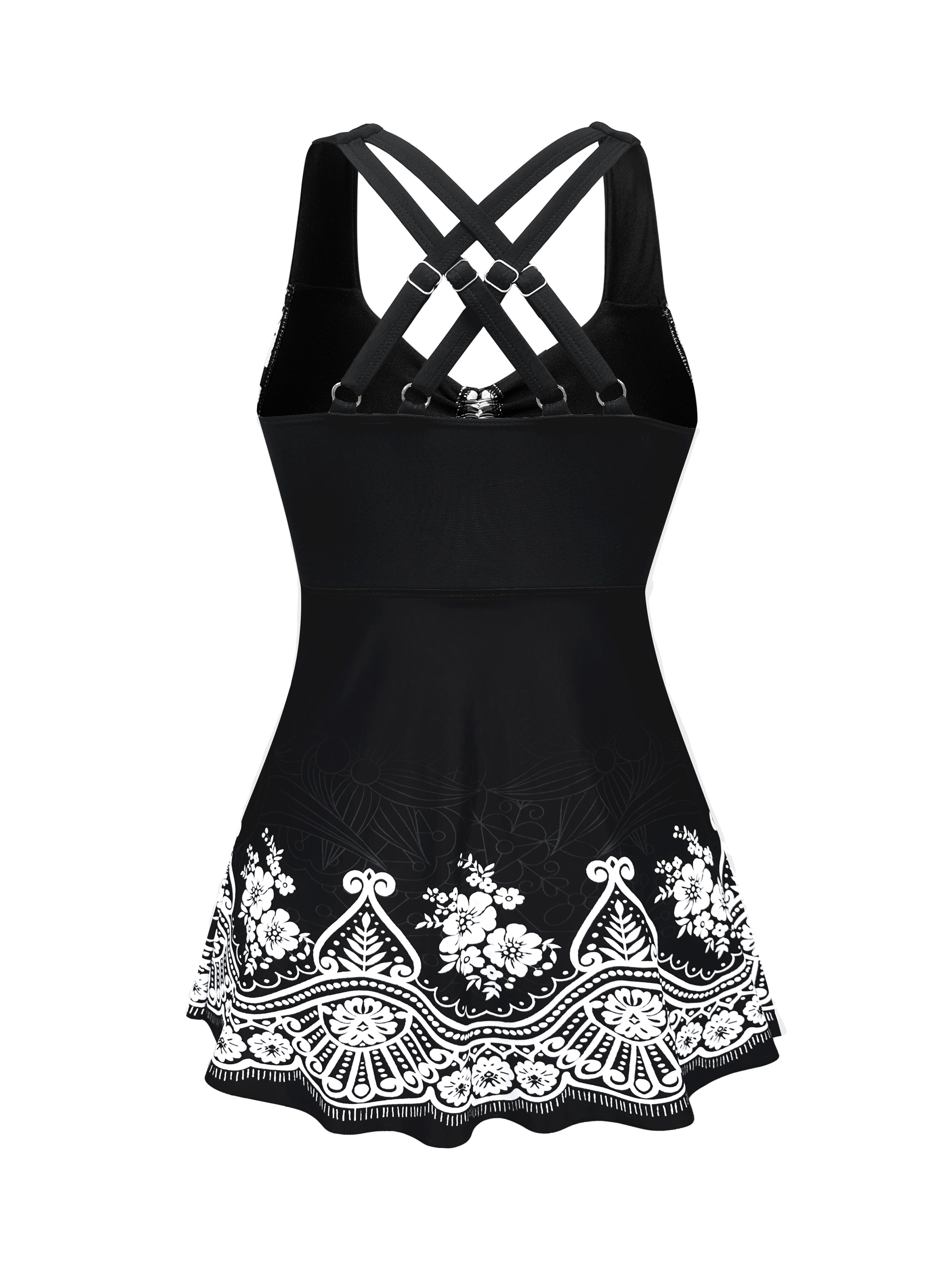 European American Floral Swimsuit for Women with Pleated Edges Polyester Elastane Two-Piece