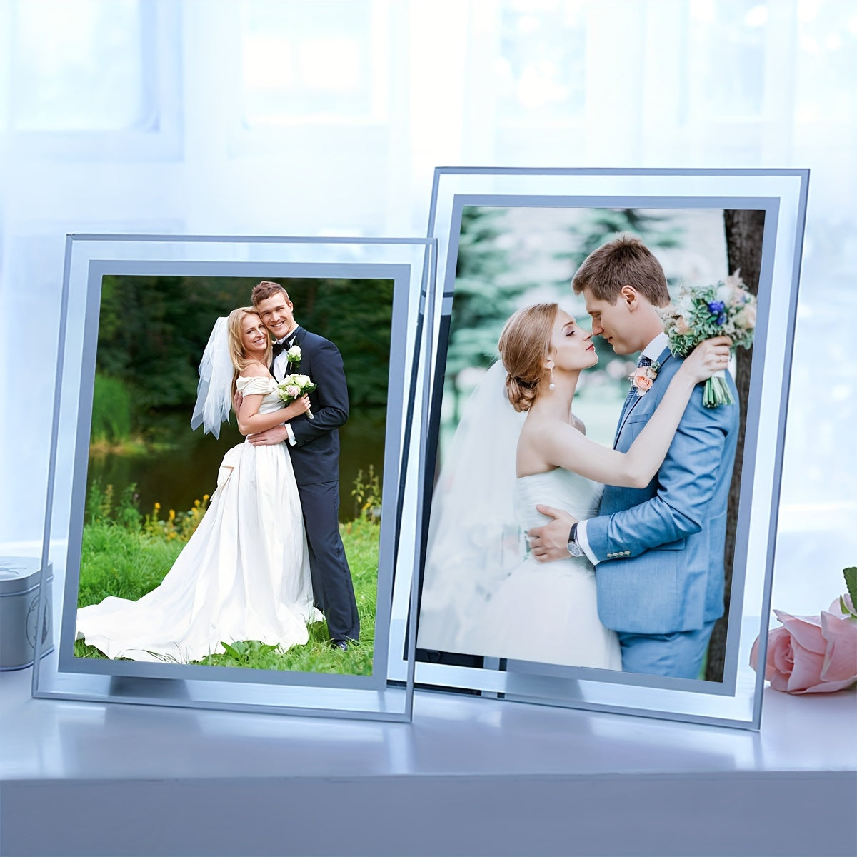 Clear Tempered Glass Photo Frame 15.24cm 17.78cm for Home Decor Wedding Birthday