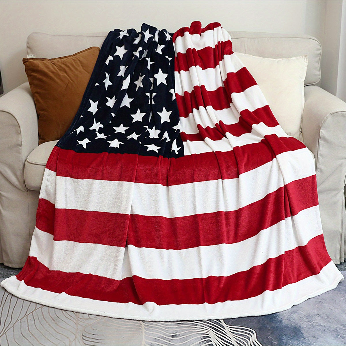 Manta de franela con bandera americana, suave y versátil, para cama, sofá, camping y regalo