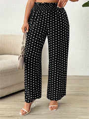 Pantalones anchos de lunares negros de talla grande para mujer, transpirables y de cintura alta
