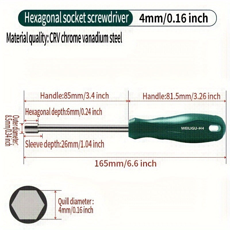 Manual Socket Wrench Set for Hex Screws 6-12mm, Durable Steel