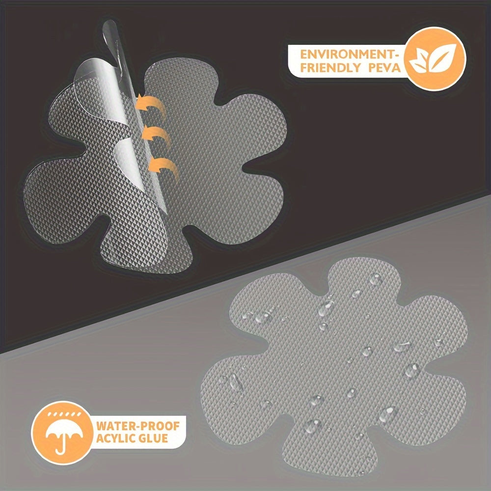 Set of 7 Clear Flower Shower Tread Stickers with Scraper for Bathtub Safety