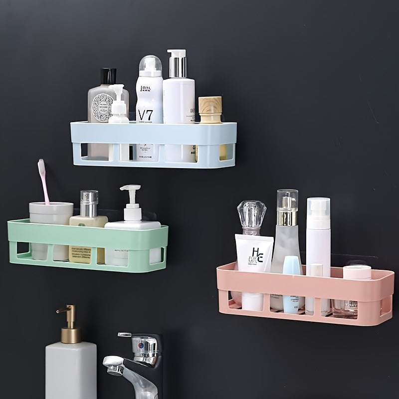 Durable Plastic Bathroom Shelf Wall Mount Self-Adhesive Storage Organizer