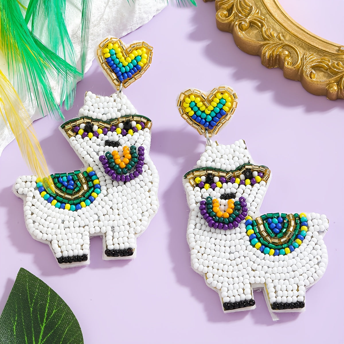 Boho Beaded Heart Dangle Earrings for Women with Zinc Alloy Posts