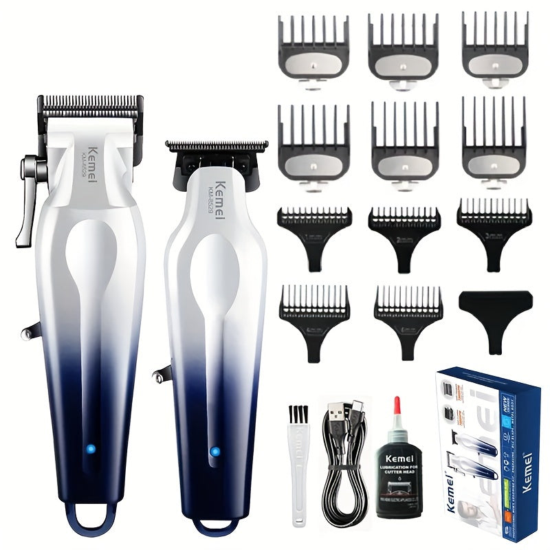 Профессиональные машинки для стрижки Kemei для мужчин, 2-в-1 электробритва с 9 насадками-фиксатором, регулируемый защитный палец, триммер для головы с маслом, двойной режим питания от батареи/USB, перезаряжаемый 18650