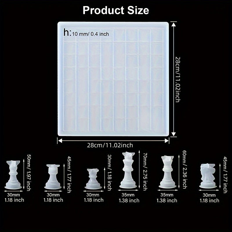 Resin Chess Set Kit with Epoxy Silicone Molds for DIY Chess Board Craft