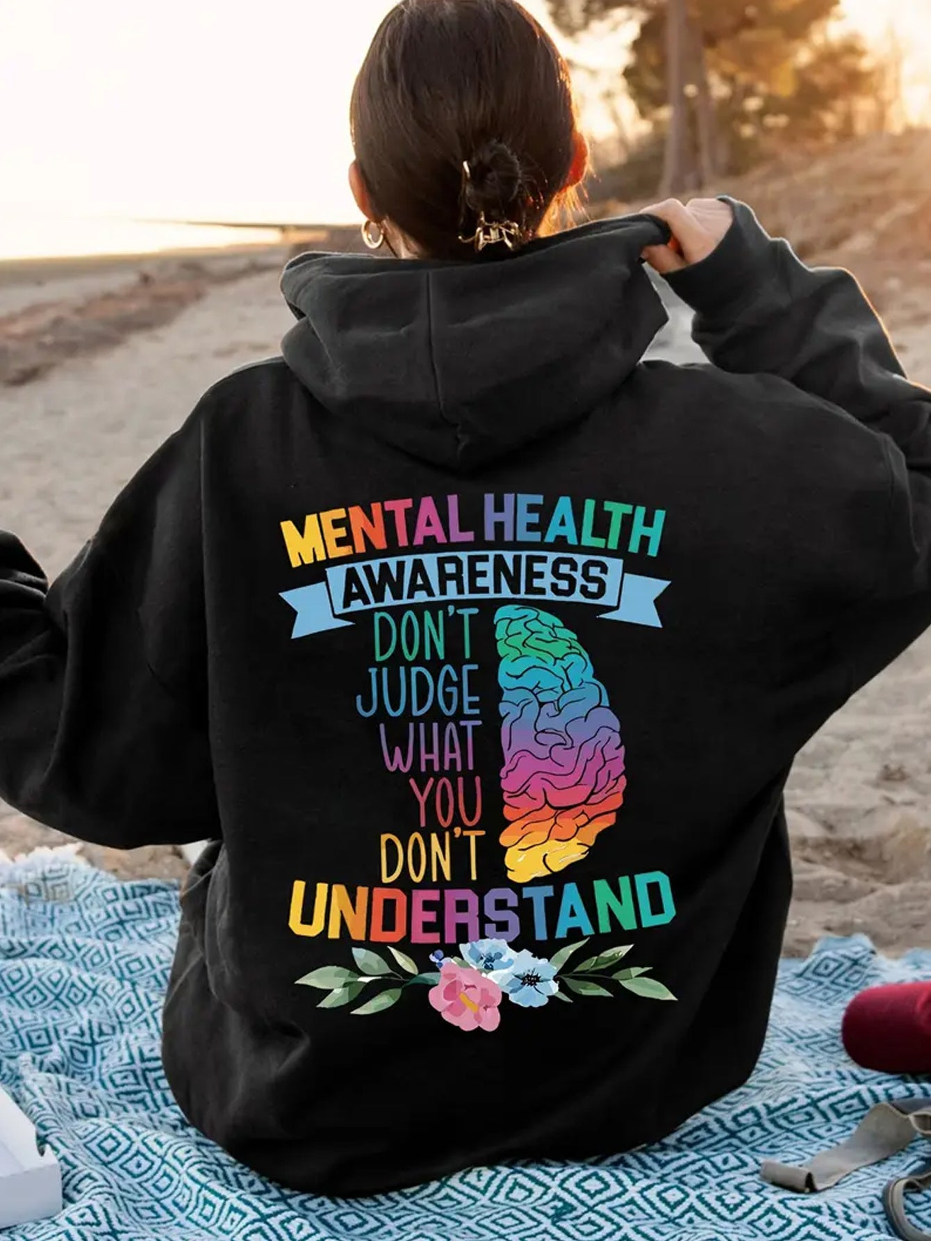 Plus Size Women's Mental Health Awareness Hoodie Cozy Polyester Drawstring Pullover