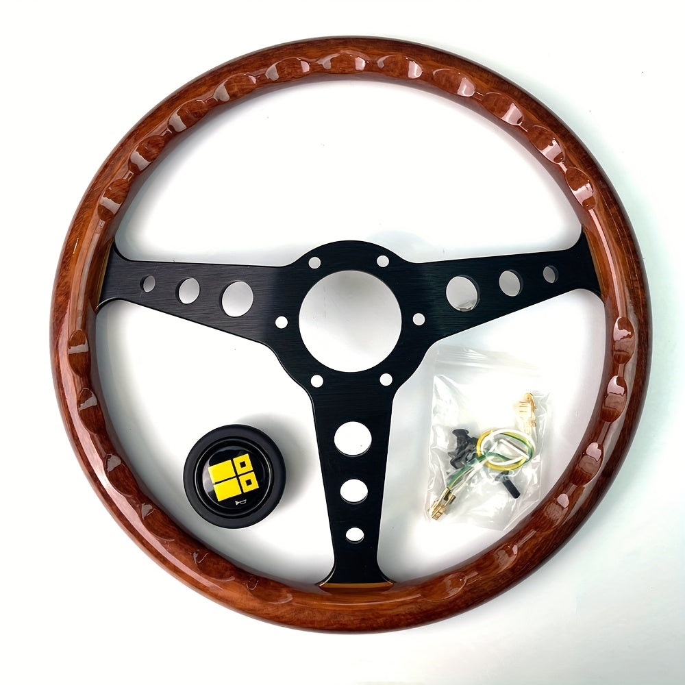 Универсальное деревянное рулевое колесо для гонок и дрифта, 35.56 см, черное/серебро