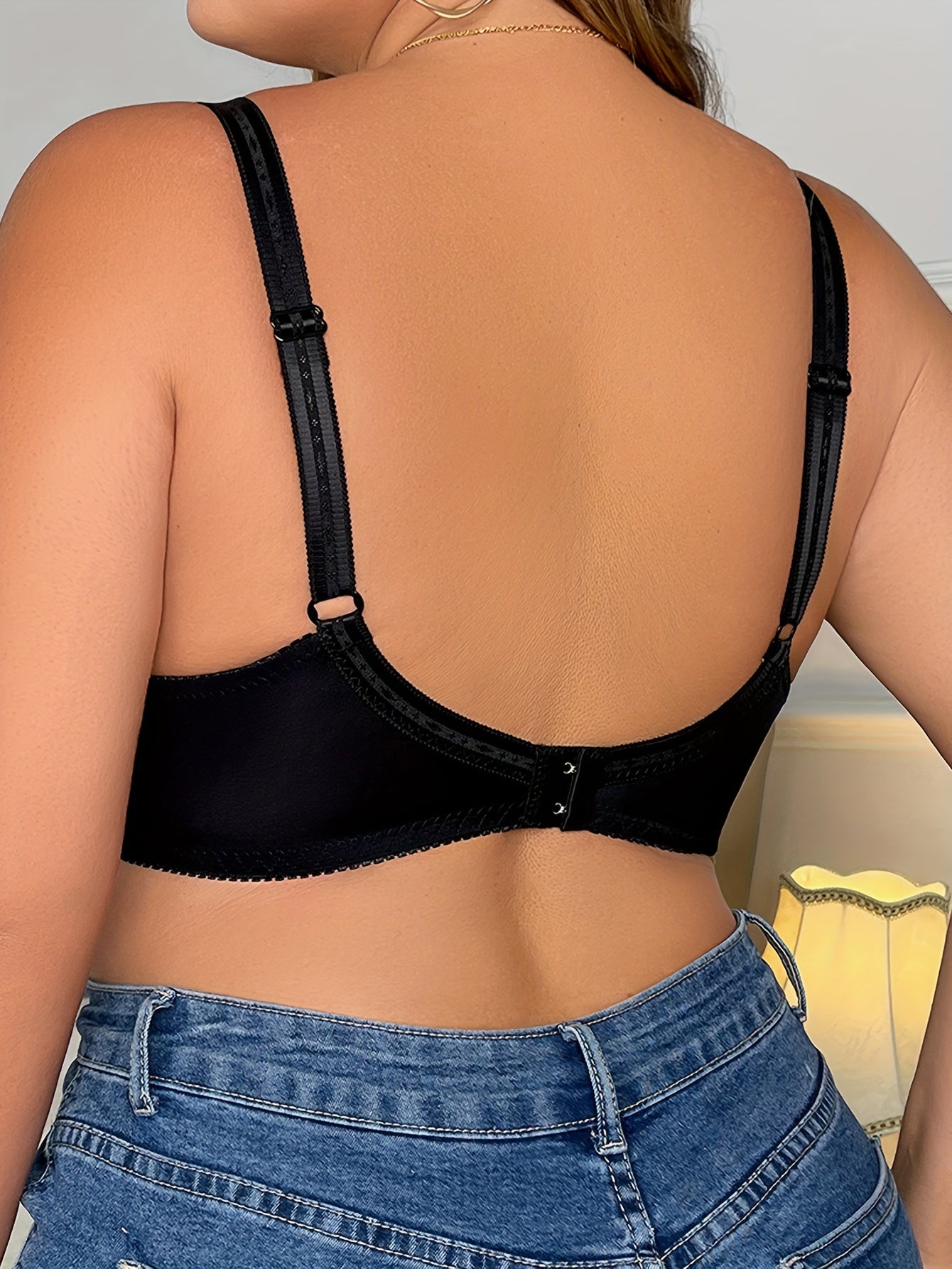 Sujetador de encaje de talla grande E copa de color sólido, transpirable, sin aros, tela de punto, lencería con aros