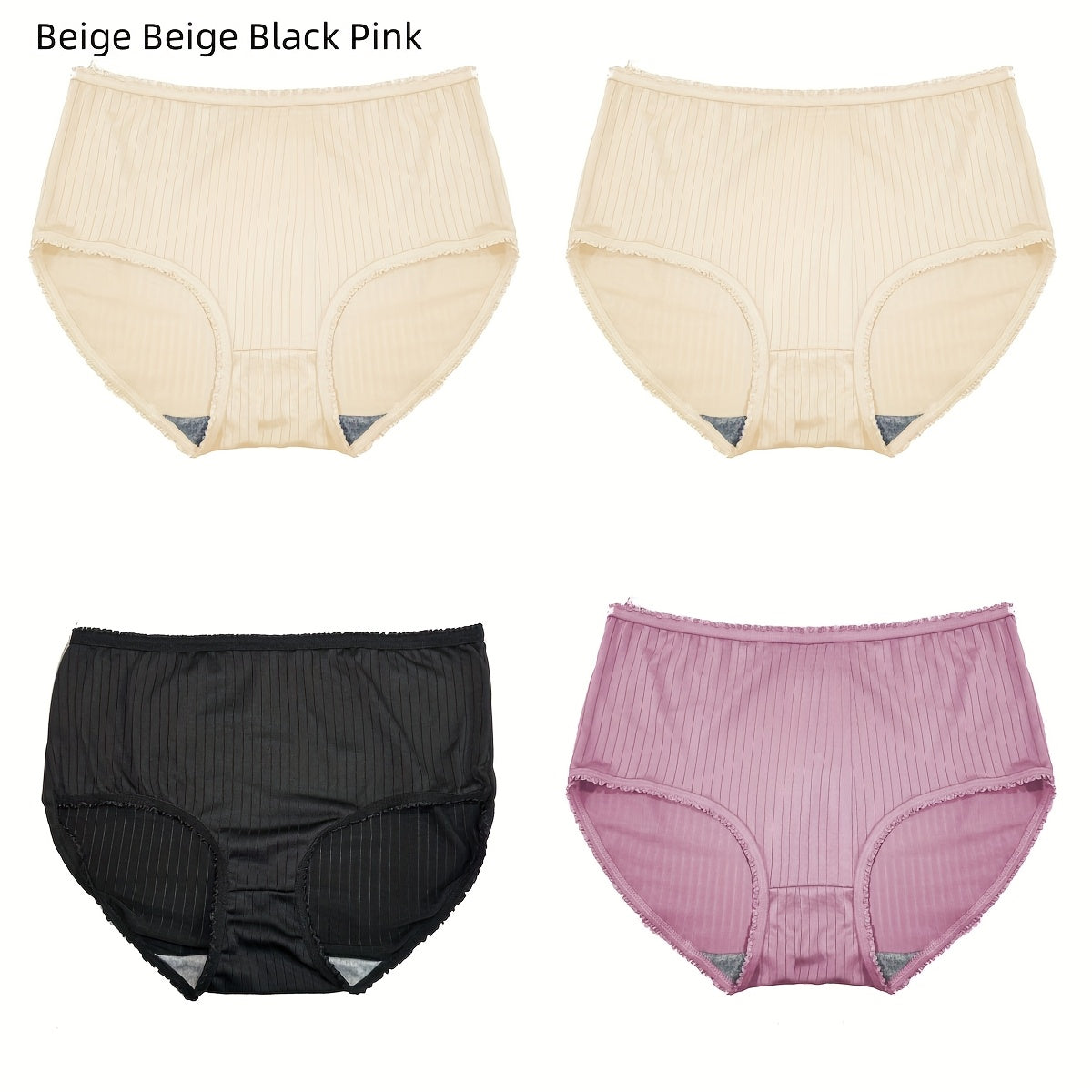 Set of 4 Women's High Waist Breathable Cotton-Polyester Underwear