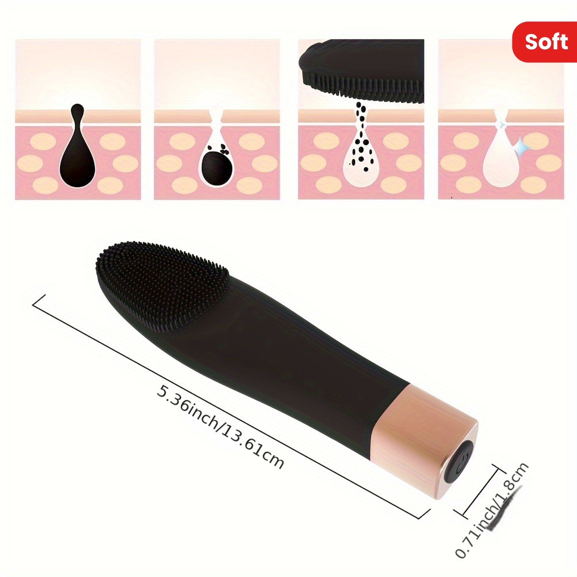 Qayta zaryadlanadigan yumshoq tuklari bilan elektr silikon yuz tozalash cho'tkasi.