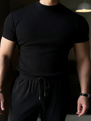 Men's Solid Polyester Short Sleeve Crew Neck T-Shirt for Summer Outdoor Fitness