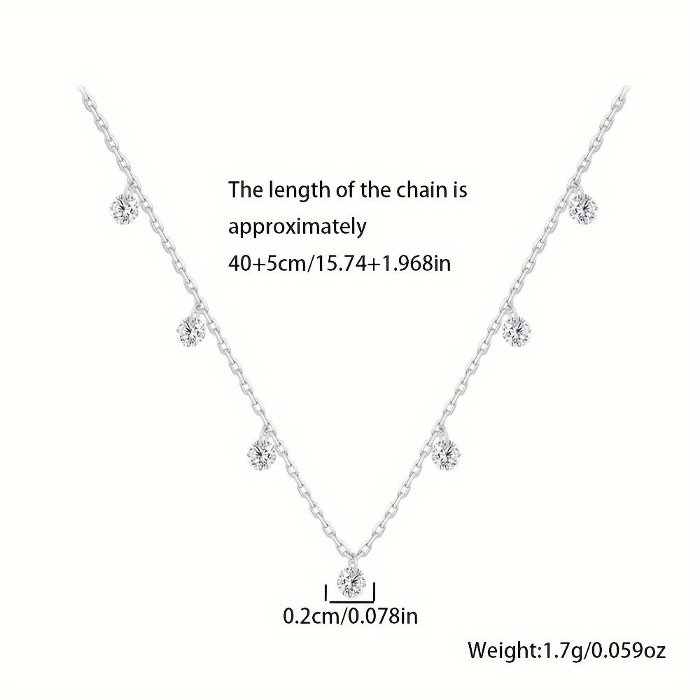 Women's Silver Necklace with Zirconia Inlays, Lightweight and Hypoallergenic