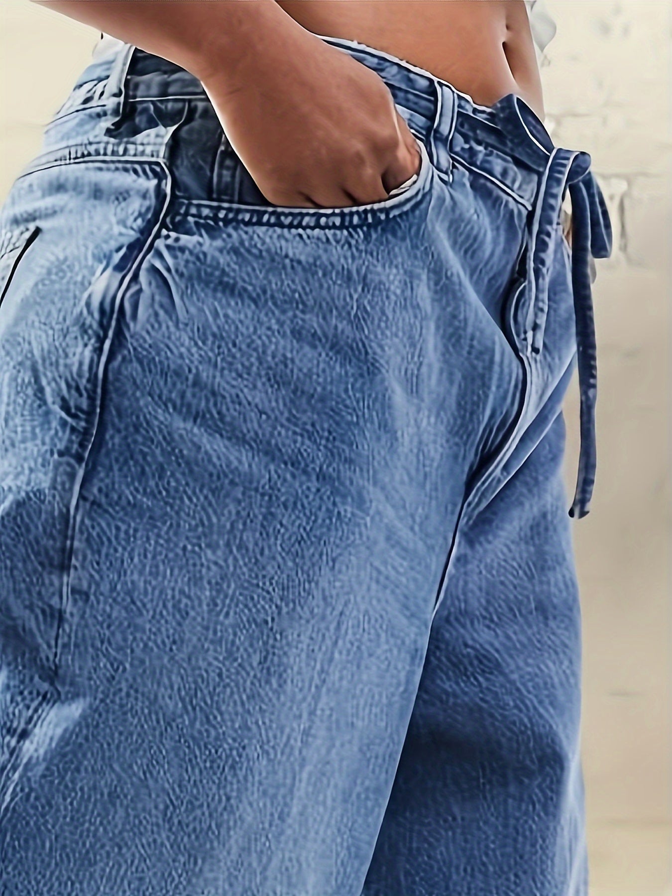 Plus Size High-Rise Wide Leg Denim Jeans Casual Light Blue Rayon Blend