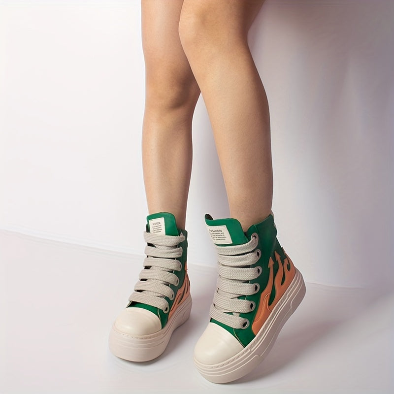 Women's Faux Leather Ankle Boots with Platform and Rubber Sole