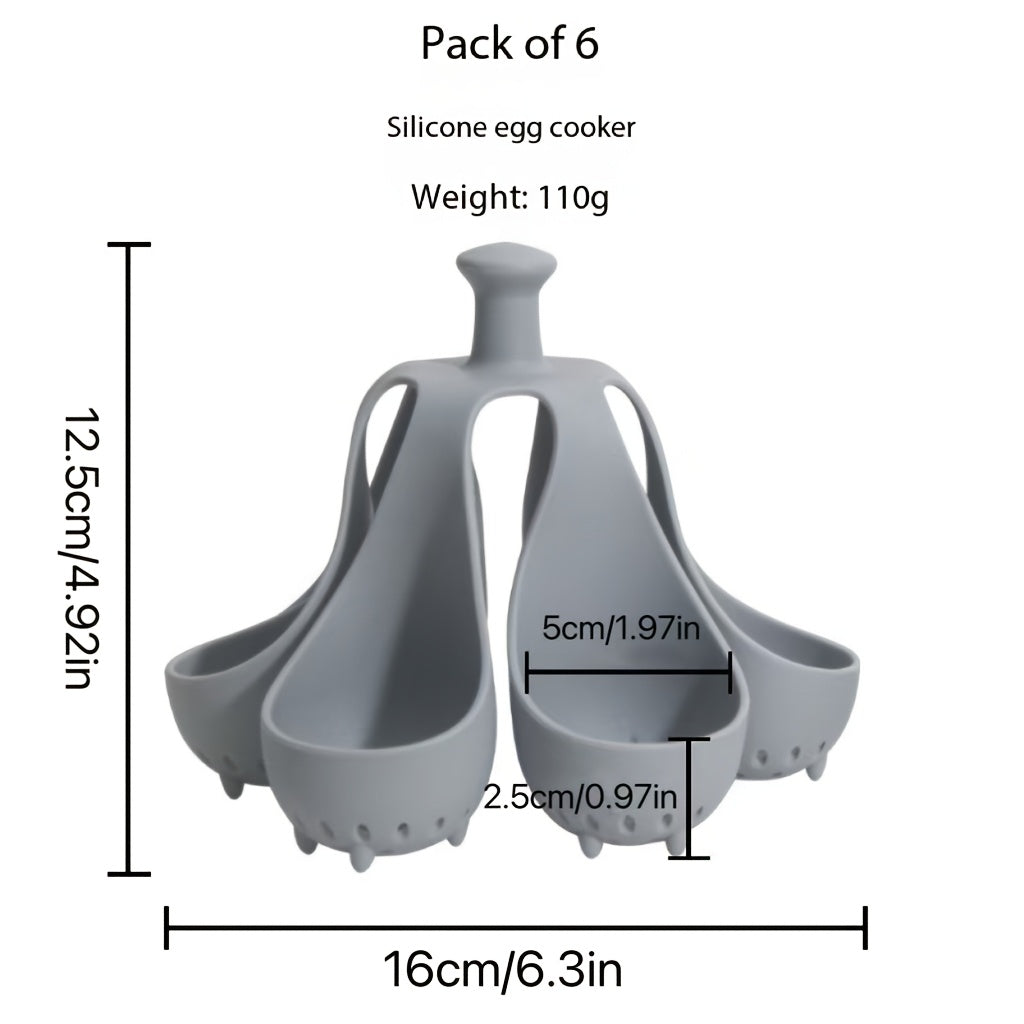Silikon tuxum qozon ushlagichi 6 tuxum ushlab turadi, sindirilmaydigan, oqim o'tkazmaydigan, oziq-ovqat darajasidagi material, qattiq tuxum va salat tayyorlash uchun mukammal oshxona asbobi, qulay muzlatgichda saqlash yechimi