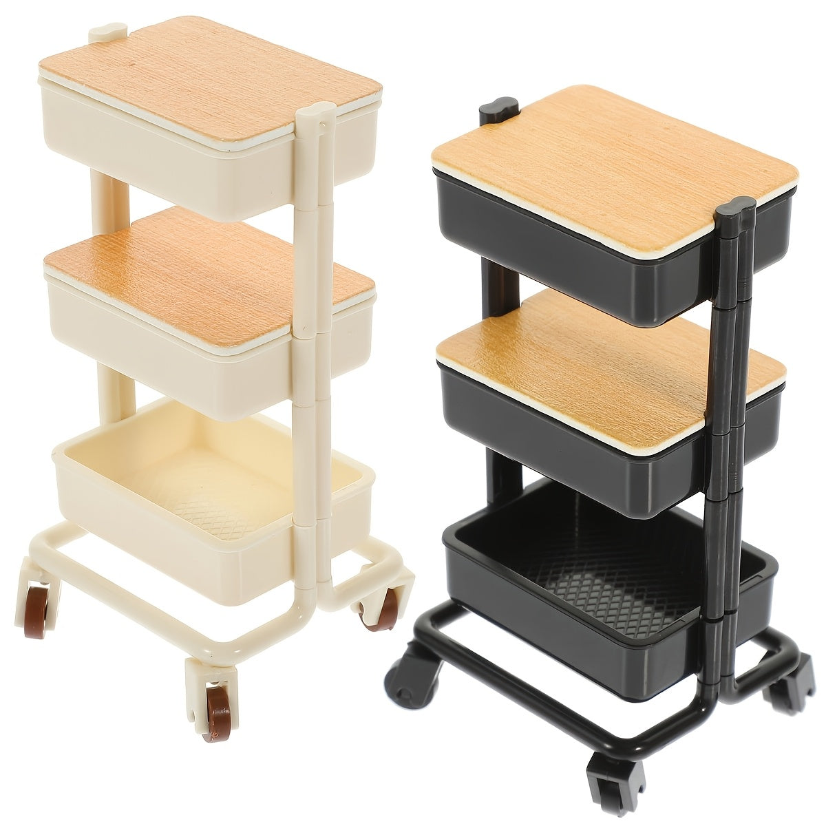 Mini Plastic Dining Cart Trolley with Storage for Dollhouse and Living Room Display
