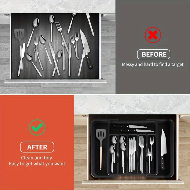 Set of 3 Expandable Silverware Drawer Organizers with Large Storage Space in Black Gray White Pink