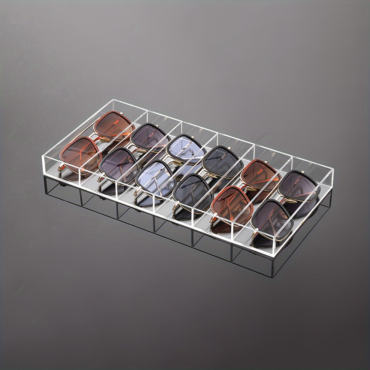 Akril ko‘zoynaklar ko‘rgazma qutisi, 6 ta bo‘linma bilan quyosh ko‘zoynaklari va ko‘zoynaklar saqlash uchun