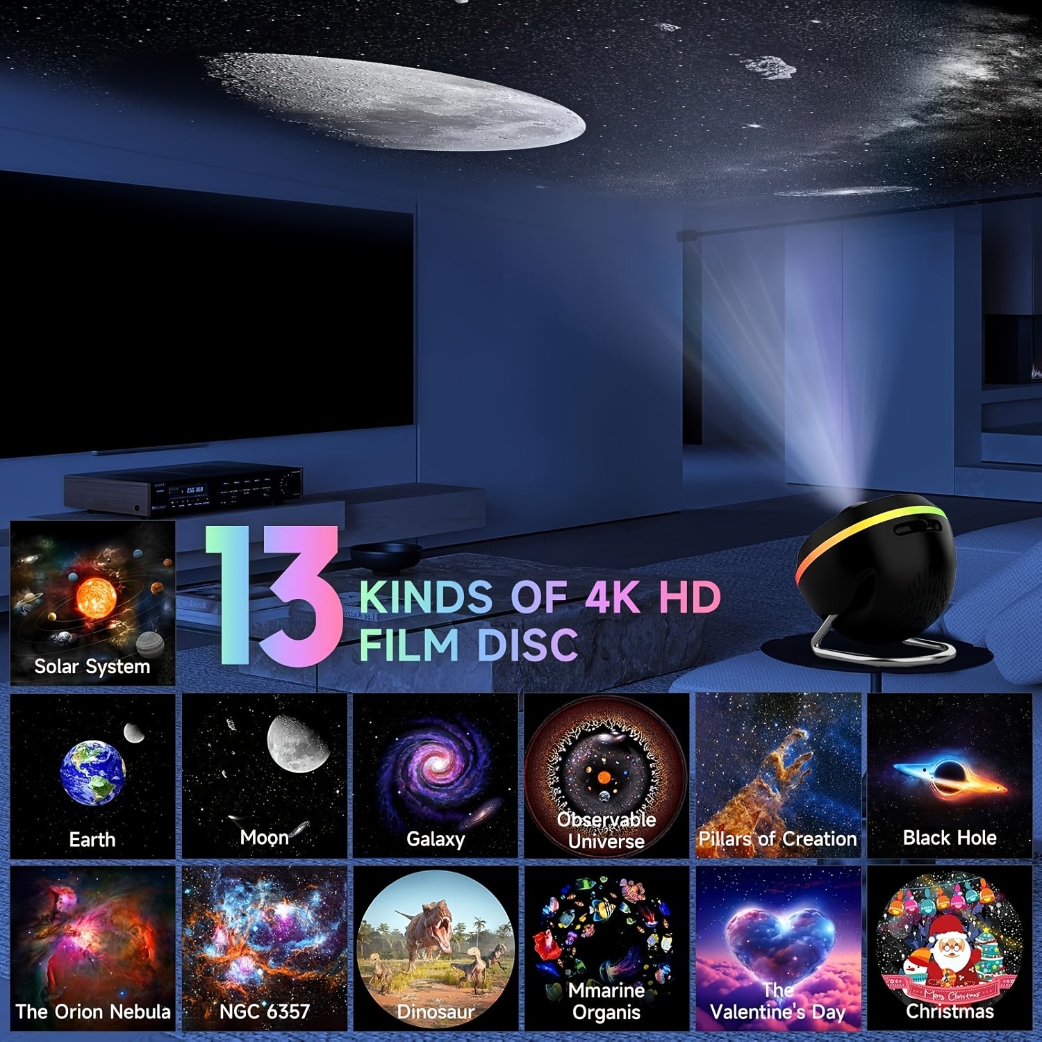 Galaxy Meteor Projector Night Light with Timer HD Nebula Lamp Adjustable Brightness Space Effects for Bedroom Home Theater